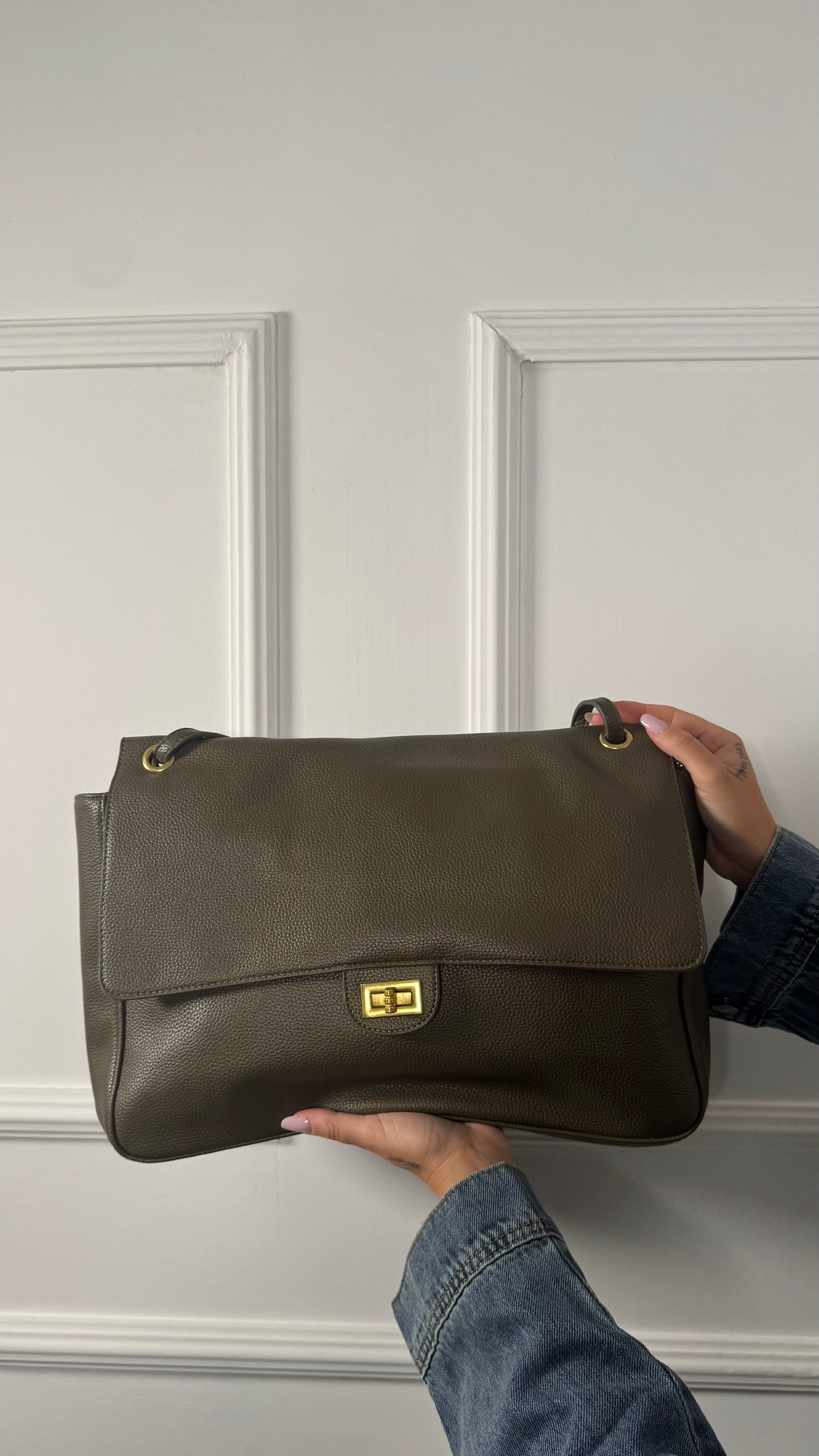 Borsa maxi ecopelle verde oliva 2389