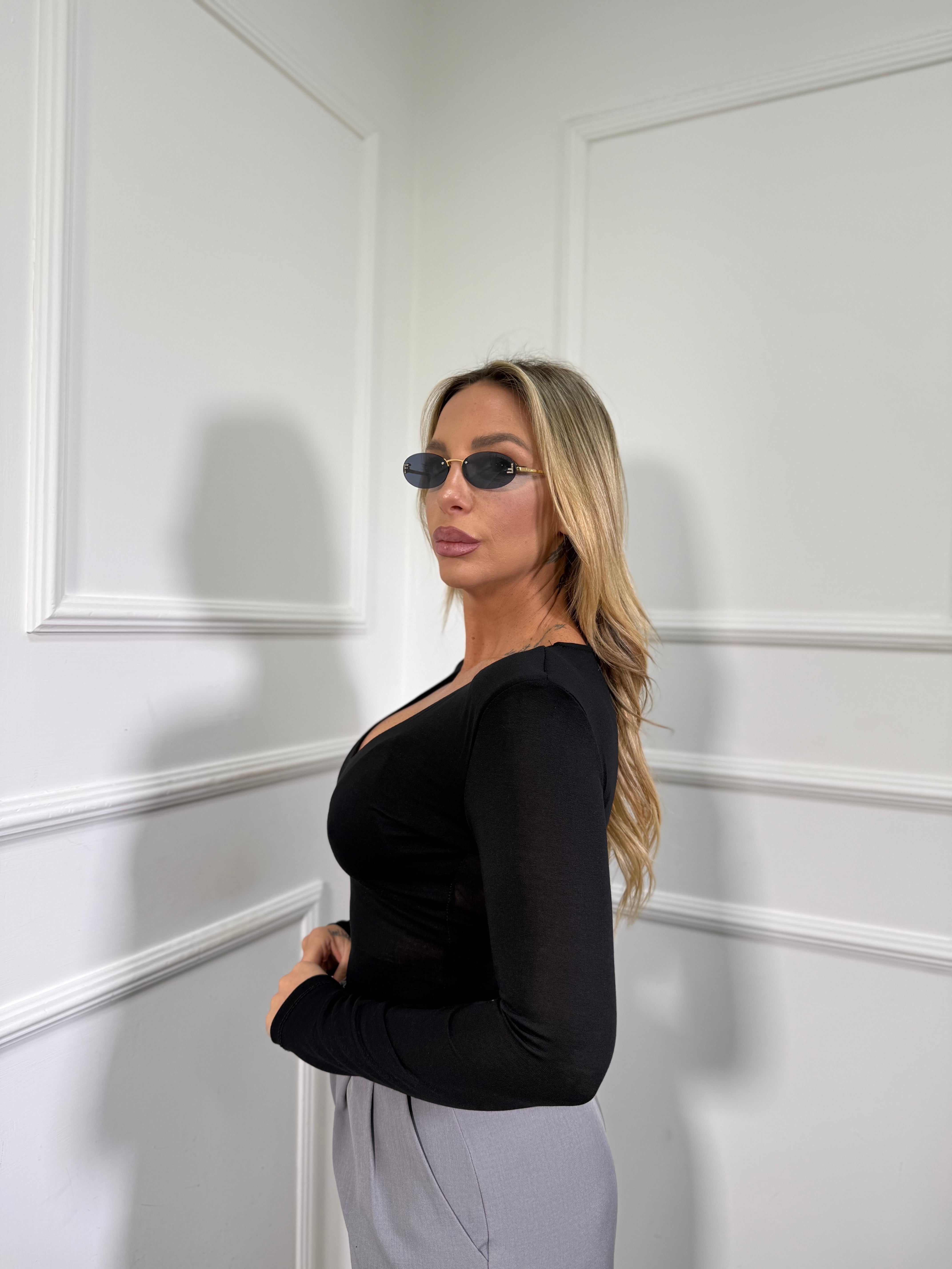 Body scollo a V con spalline marvi nero 5291
