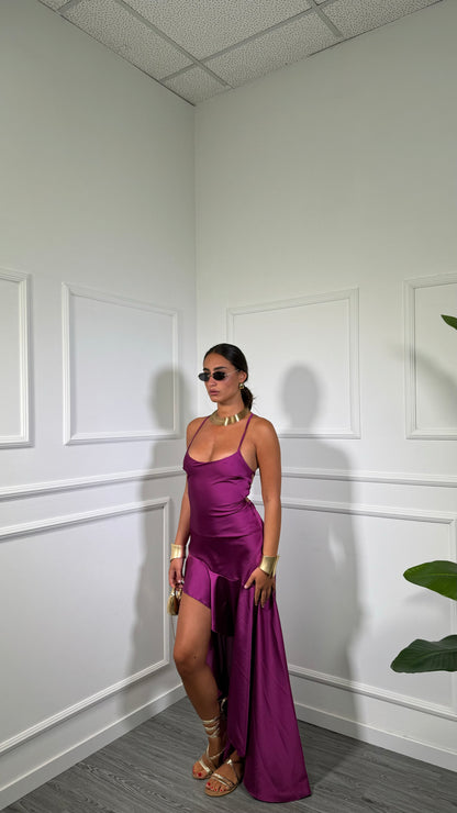 Abito in satin asimmetrico Key magenta 60607