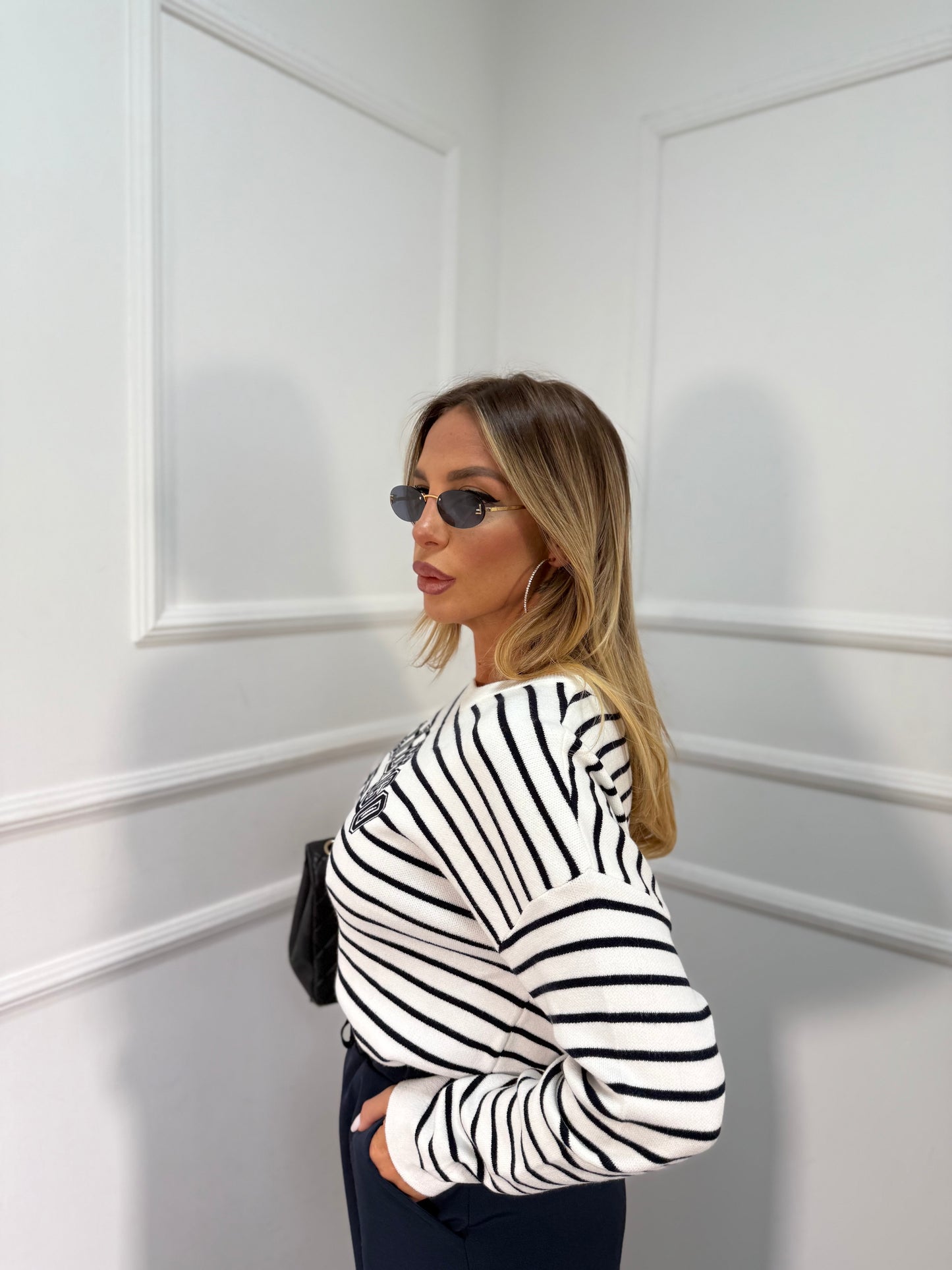 Maglioncino in lana rasata San Diego bianco/blu em522