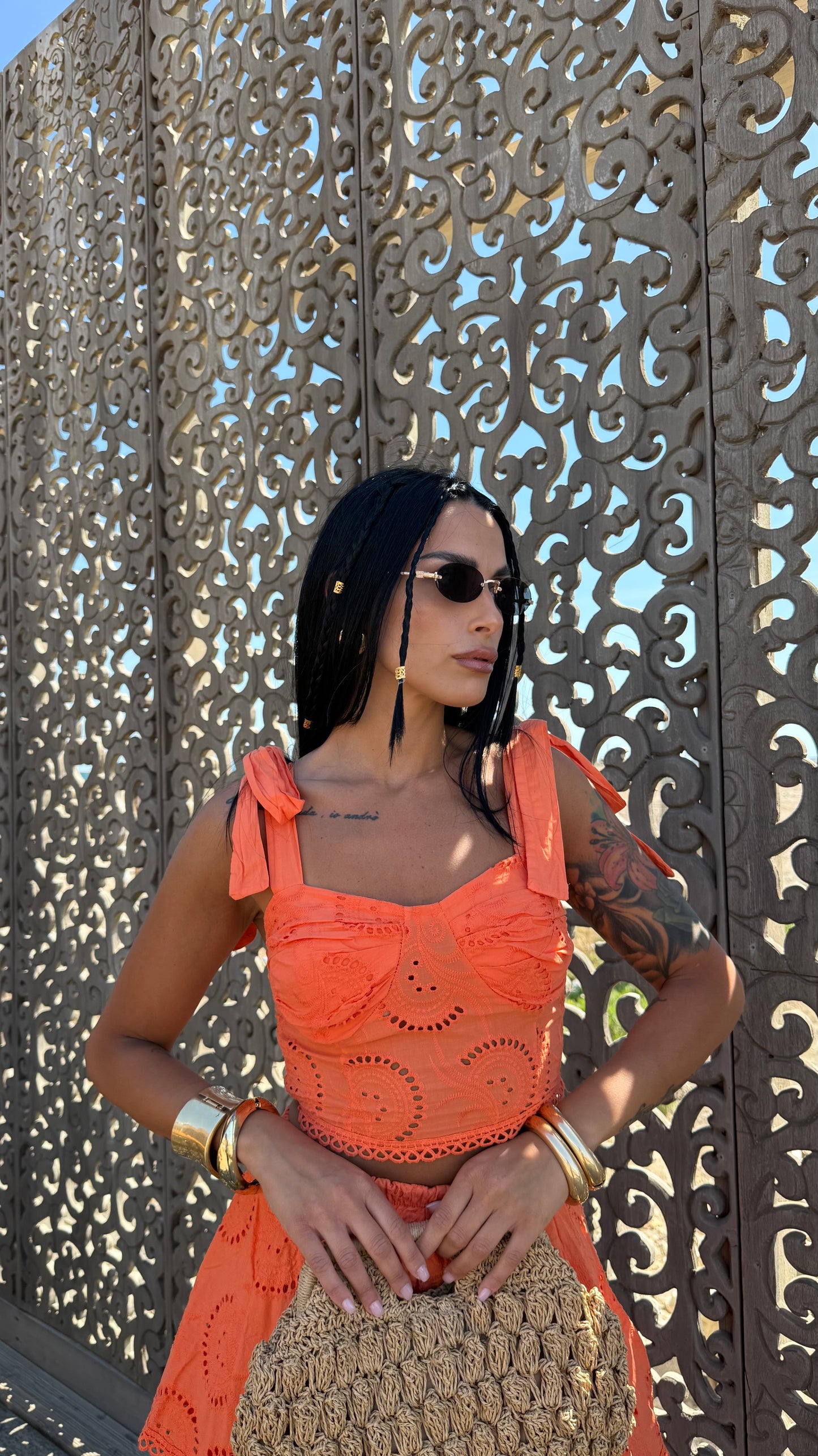 Coordinato pizzo san gallo Kamilah arancio 13357