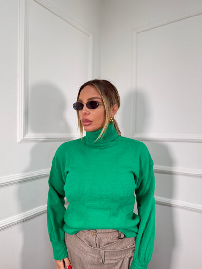 Pullover collo alto manica balloon verde 2022