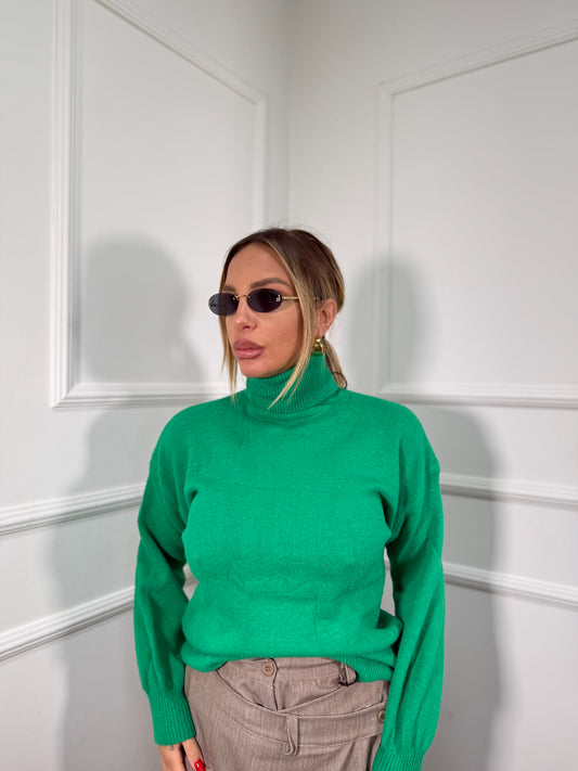 Pullover collo alto manica balloon verde 2022
