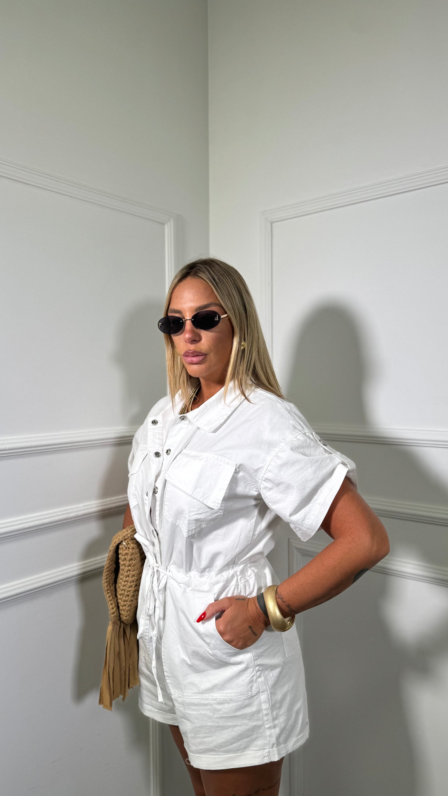 Jumpsuit in cotone con coulisse Benidorm bianca 2133