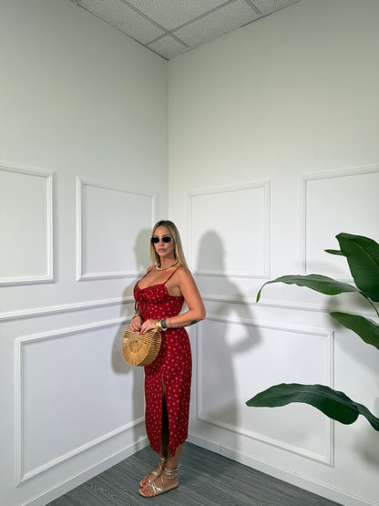 Abito a fiori midi con spacco Dafne rosso17265