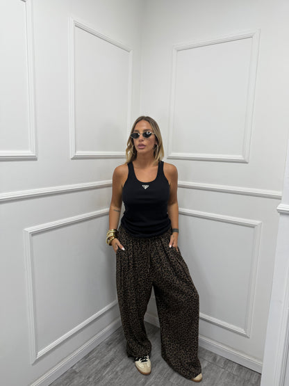 Pantalone palazzo Comfy Curvy maculato marrone 24250