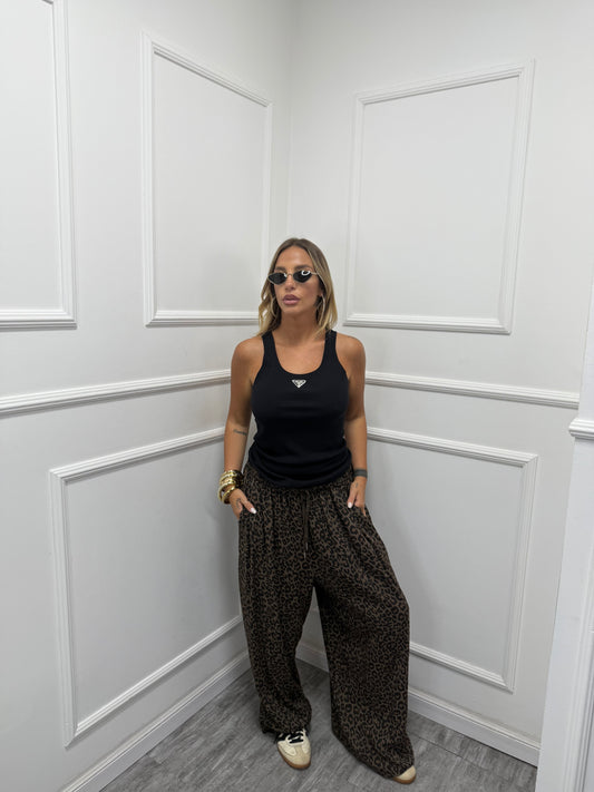 Pantalone palazzo Comfy Curvy maculato marrone 24250