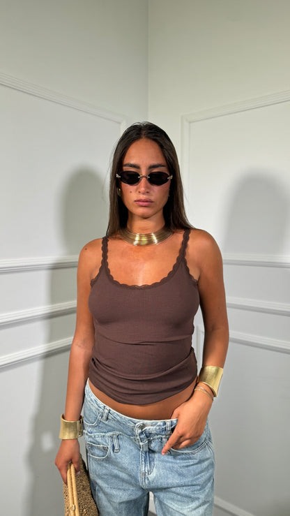 Canotta microcostine con pizzo Silvy (vari colori)