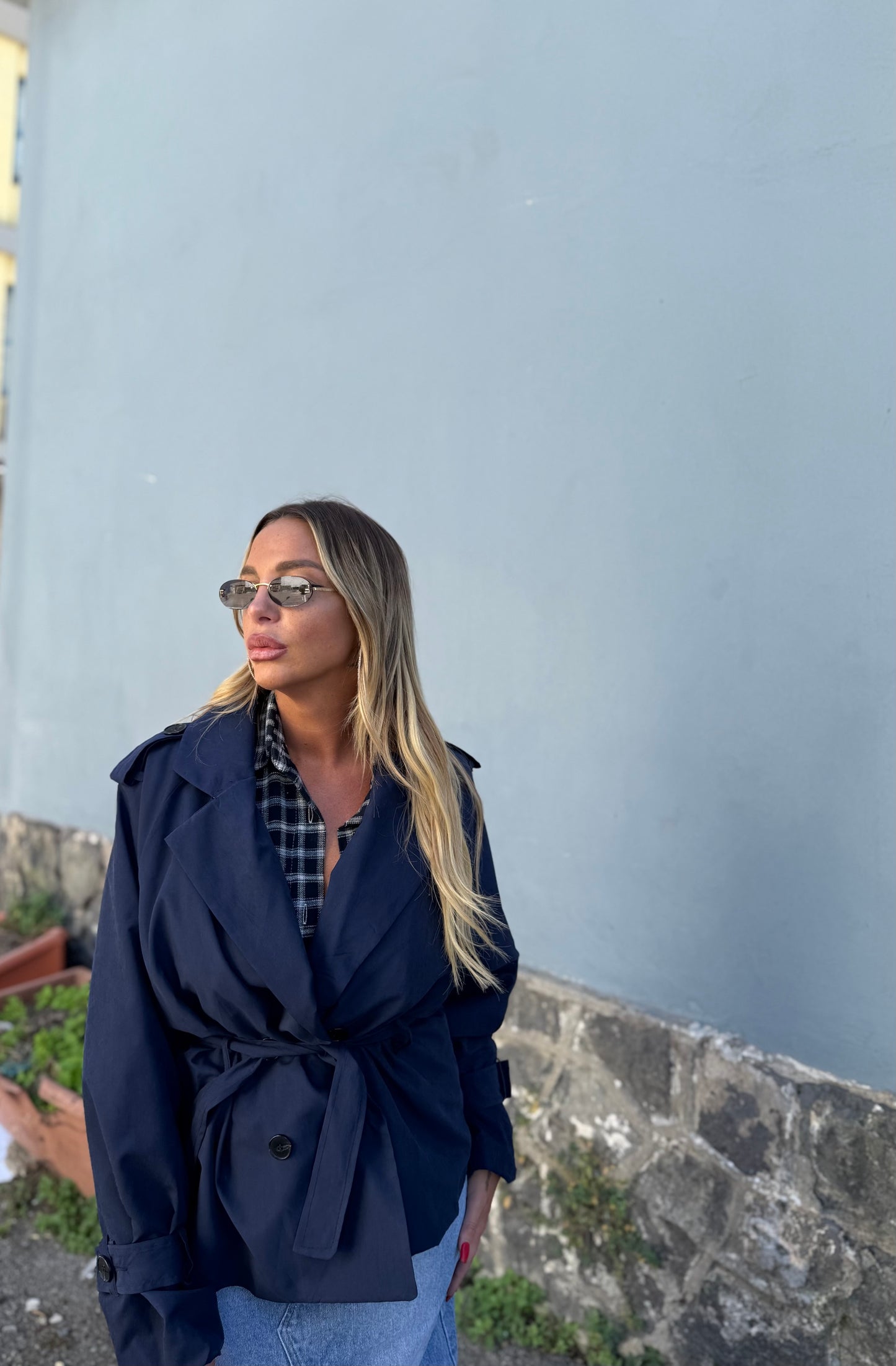 Trench con fusciacca Daisy blu m13348