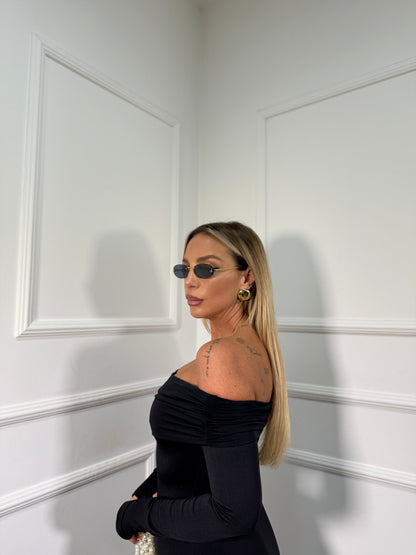 Abito midi in lycra scollo a barca Nilufar nero 13351