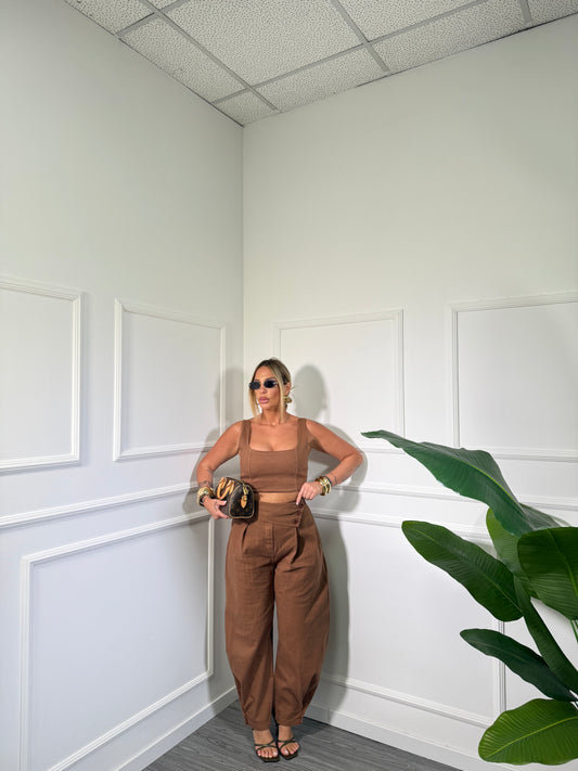 Coordinato in denim Panama tabacco