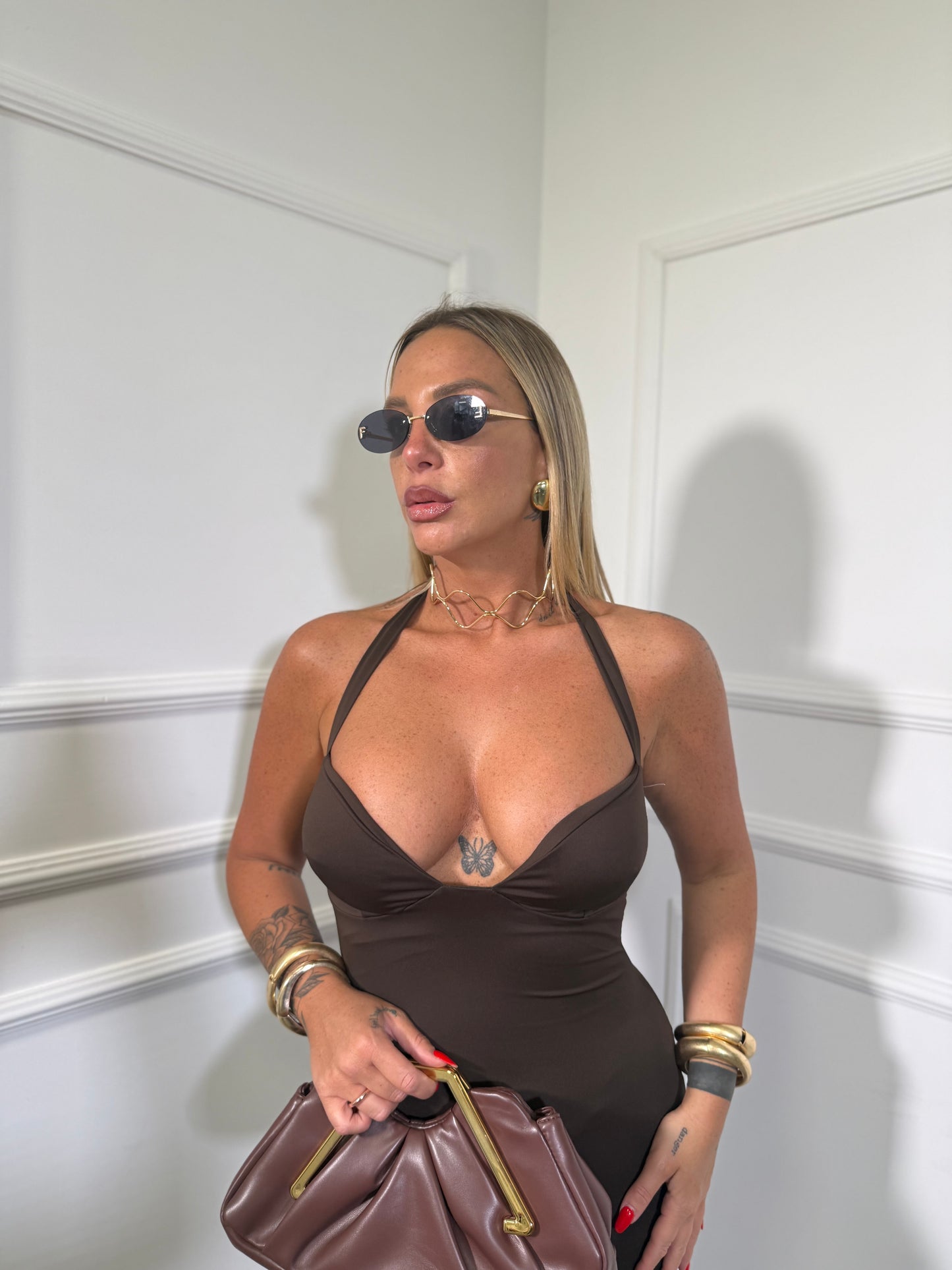 Abito midi in lycra Rochè cioccolato 20399
