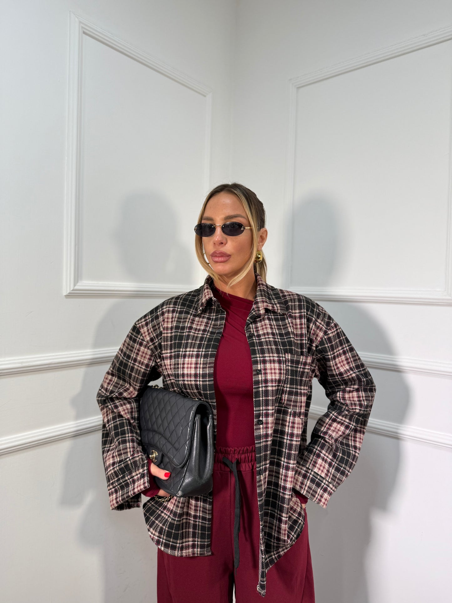 Camicia a quadretti bordeaux/nera