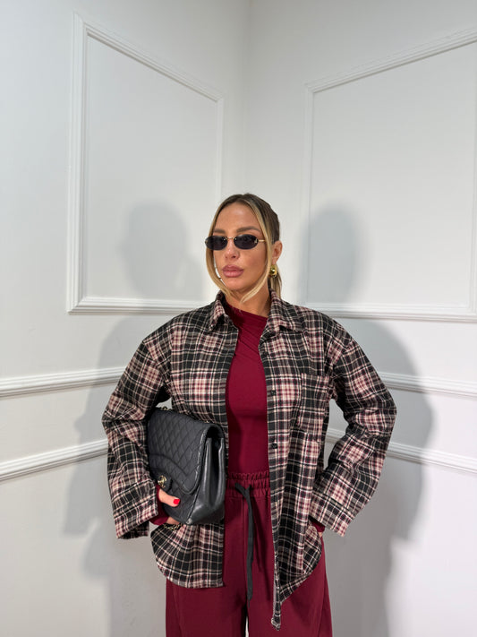 Camicia a quadretti bordeaux/nera