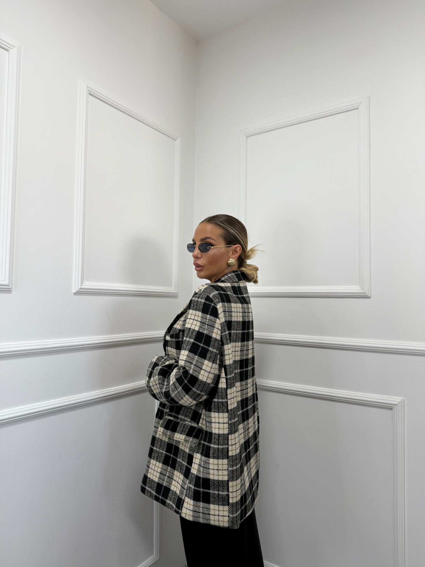 Cappottino in lana cotta a quadri British nero l9308 by lumina