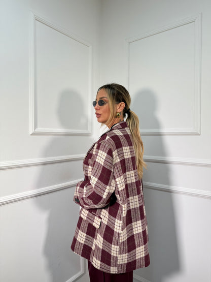 Cappottino in lana cotta a quadri British bordeaux l9308 by lumina