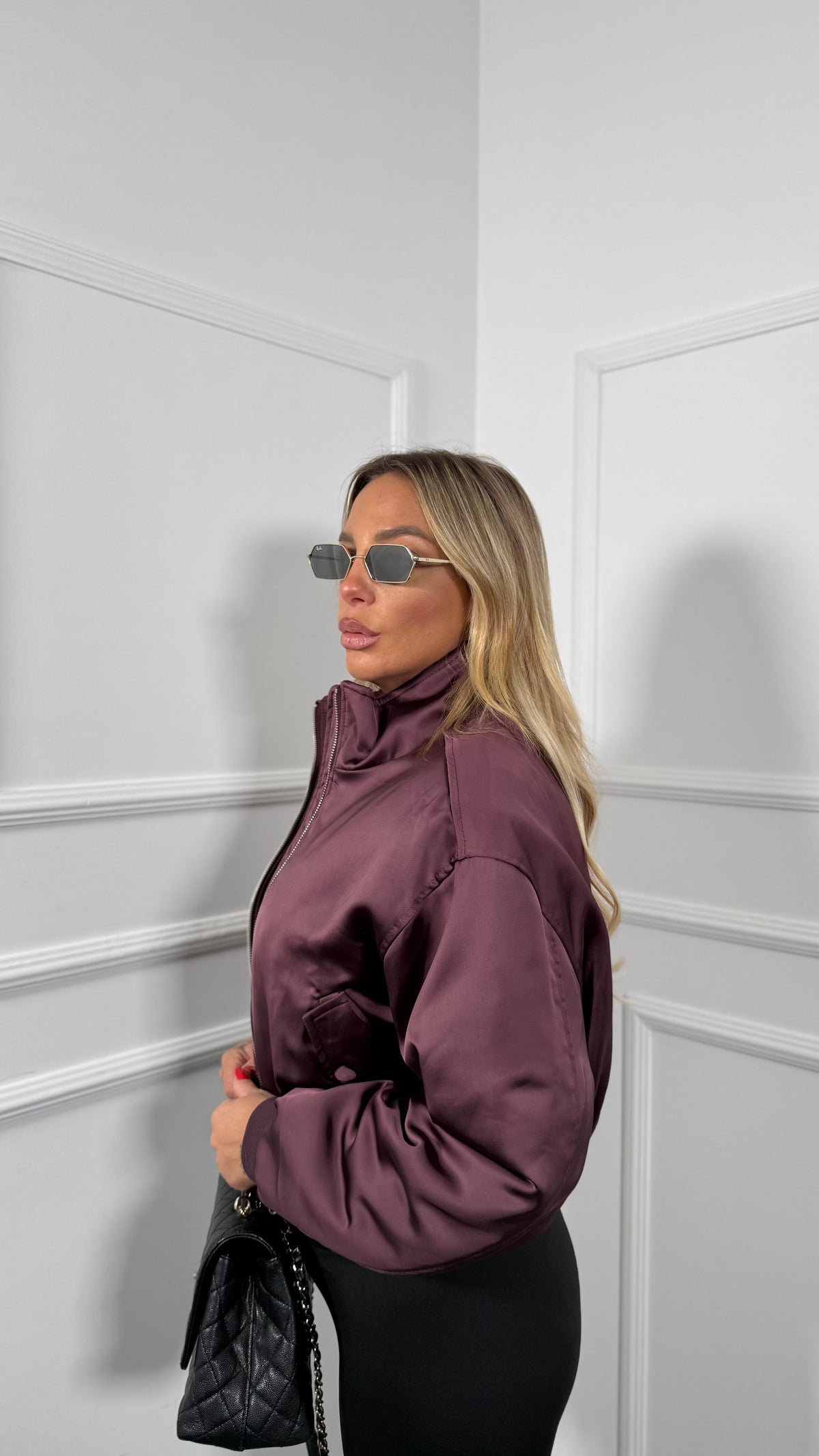 Bomber in satin con spalline by lumina Drop vinaccia