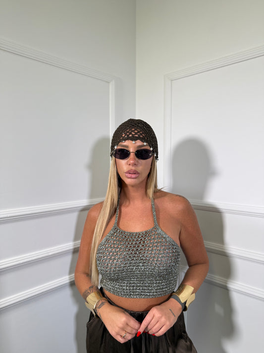 Top in filo laminato Isla verde oliva a23726