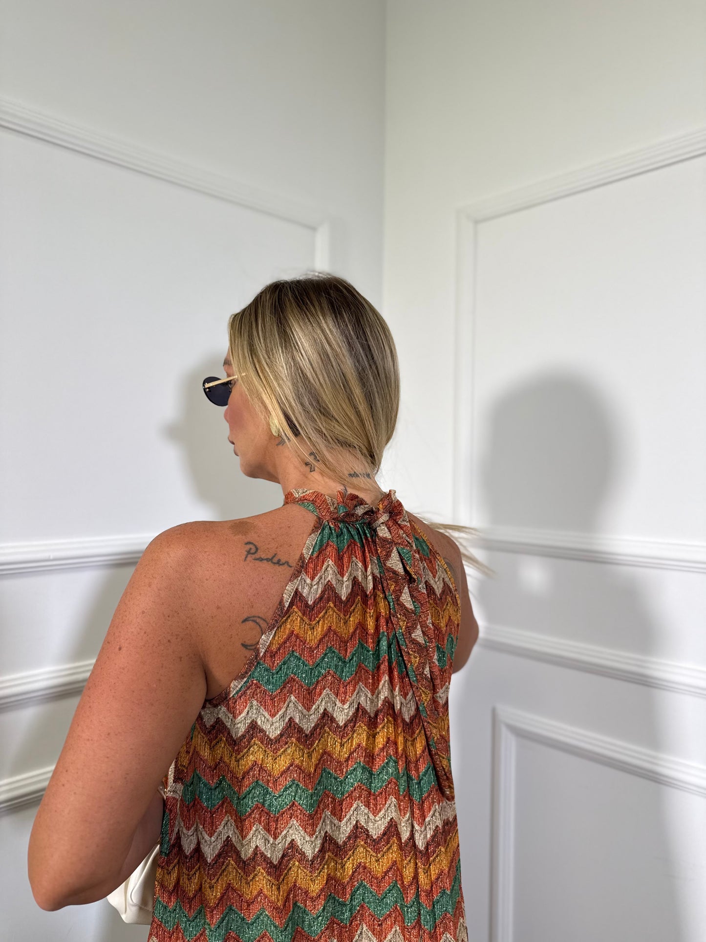 Abito midi in lurex zigzag Zanzibar arancio