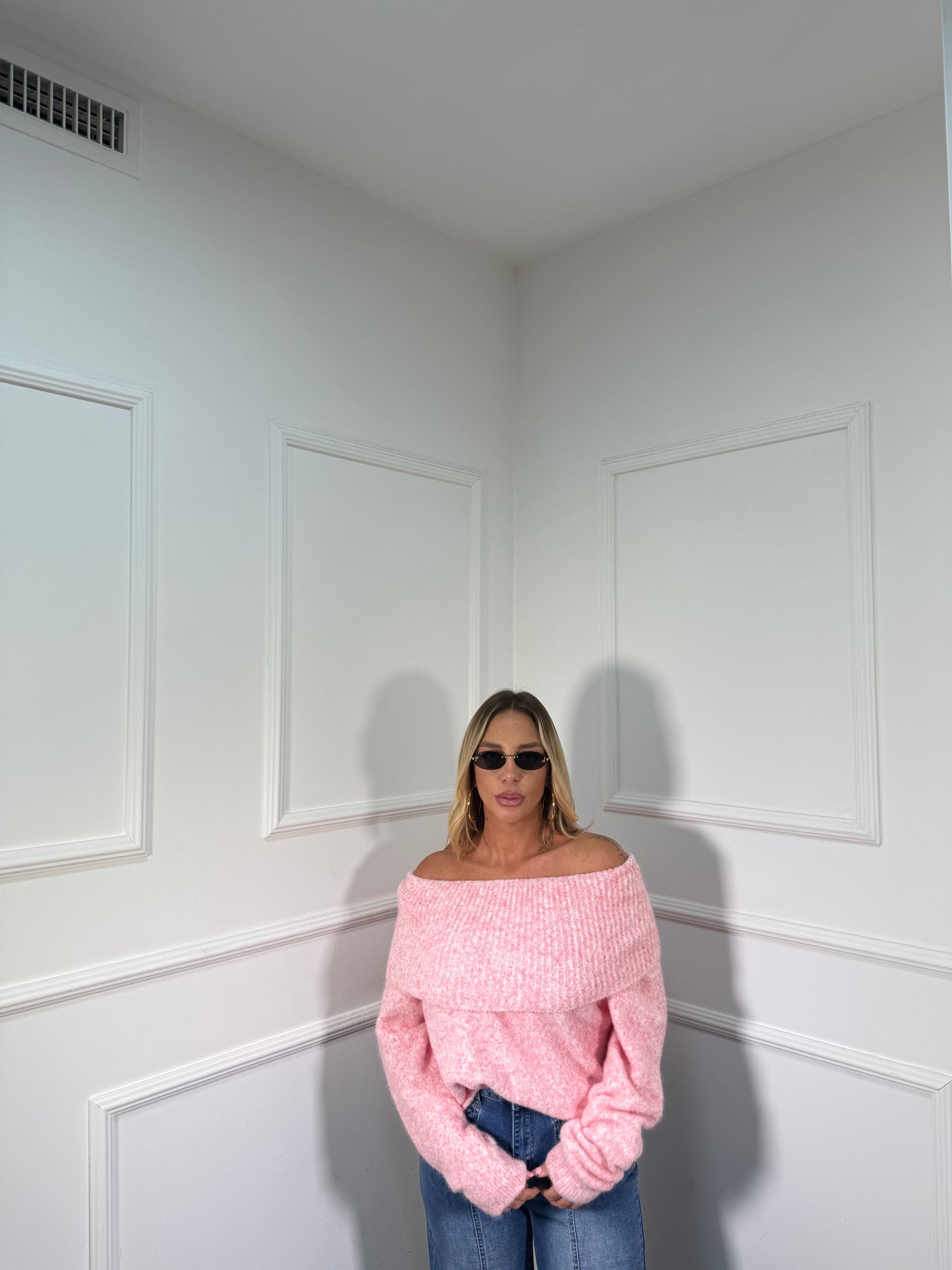 Maxi pull scollo a barca Candy rosa bubble 33895