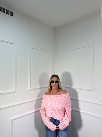 Maxi pull scollo a barca Candy rosa bubble 33895