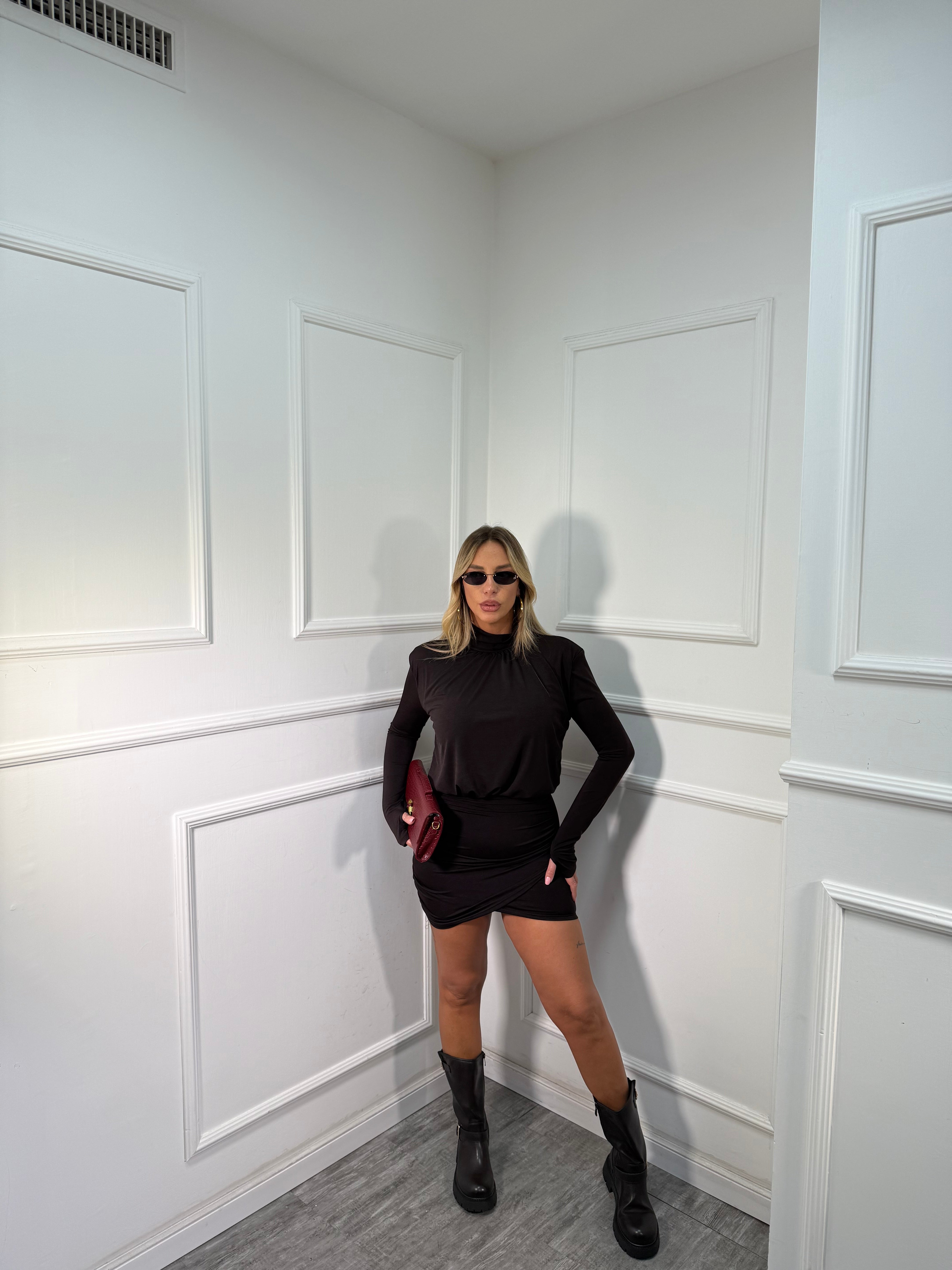 Abito in lycra con spalline cacao 12220