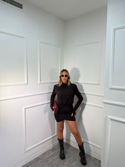 Abito in lycra con spalline cacao 12220