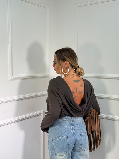 Shirt con spalline scollo sul retro cacao m30375