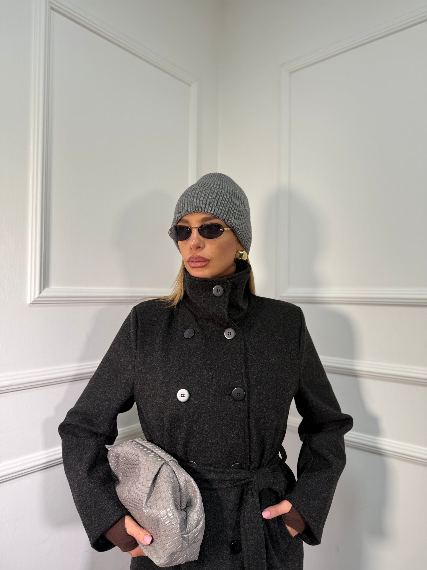 Maxi cappotto collo alto Boston nero 251148