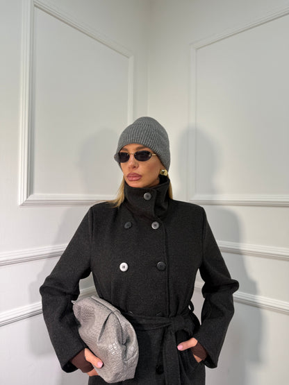 Maxi cappotto collo alto Boston nero 251148