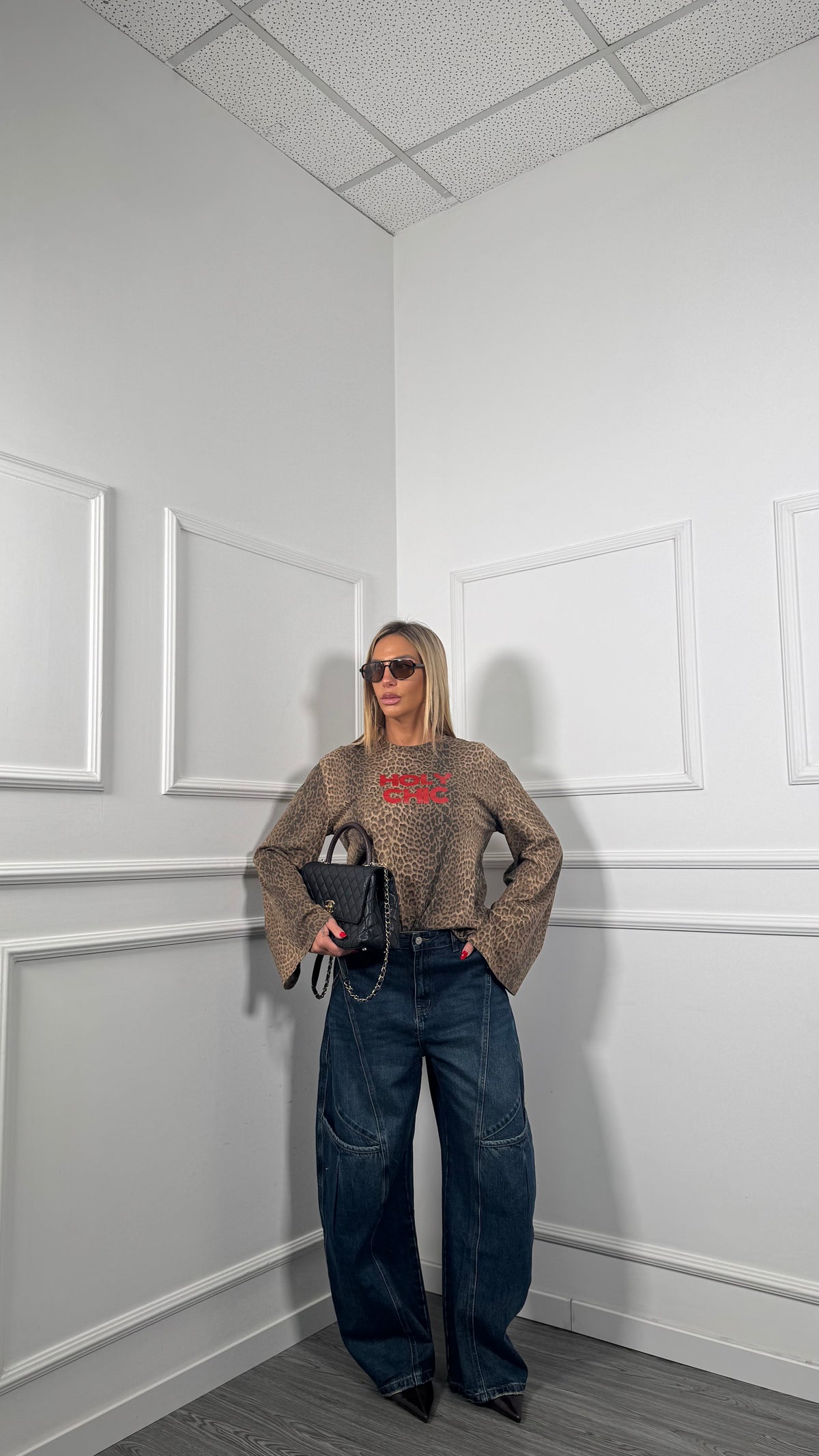 Jeans palazzo balloon con tasconi lavaggio scuro c2006