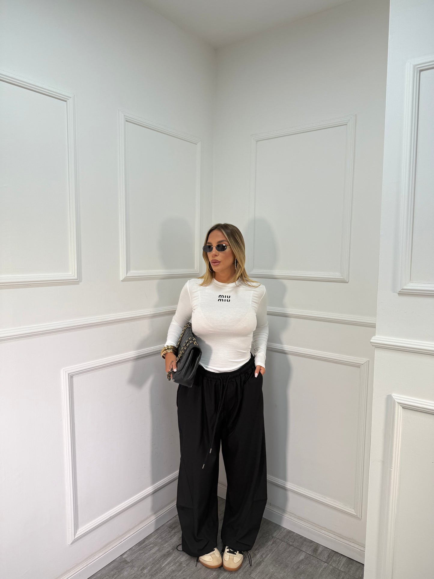 Pantaloni balloon con coulisse Curvy 66302 nero