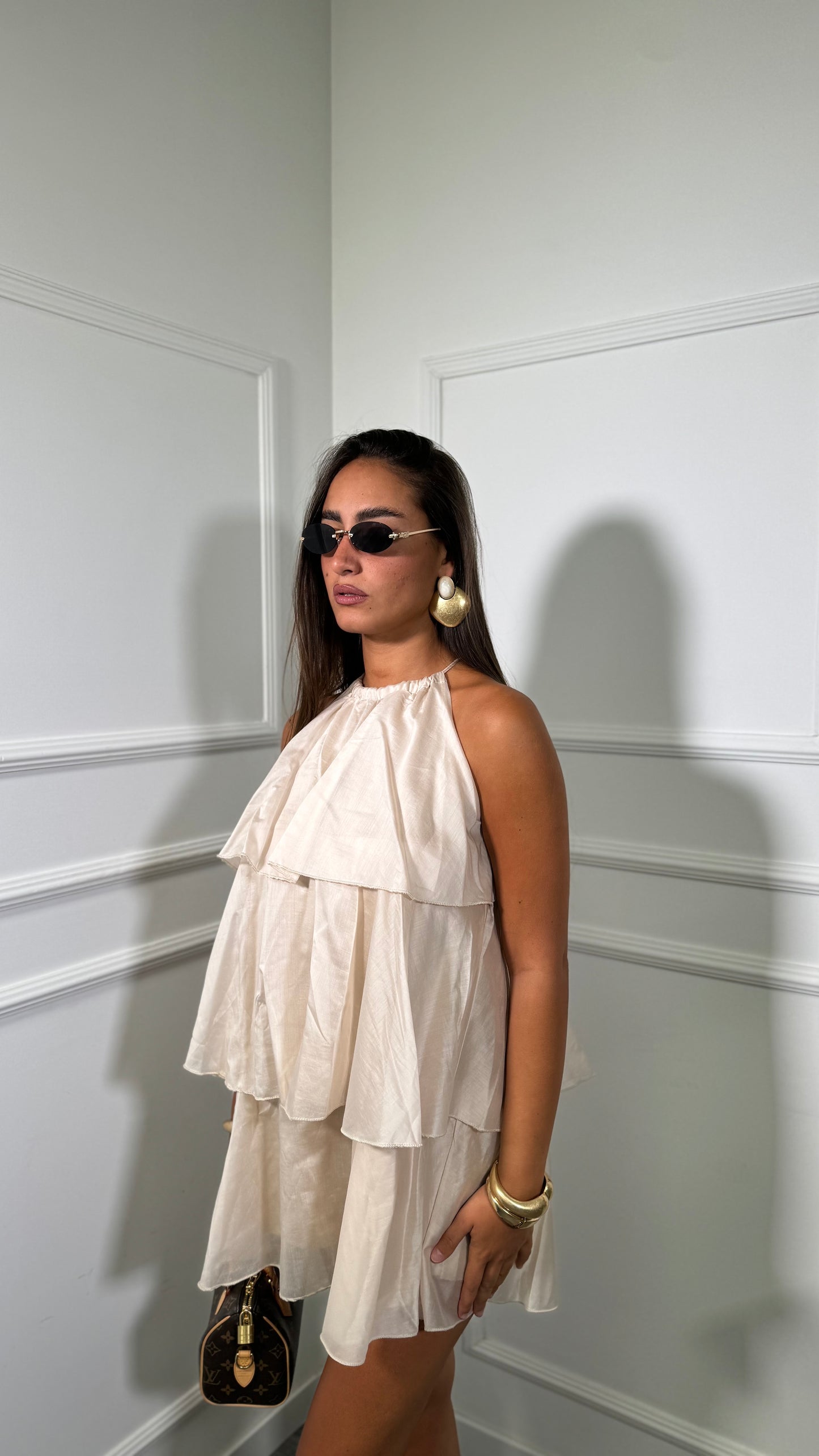 Abito corto con voilant in chiffon Holiday nude 66935
