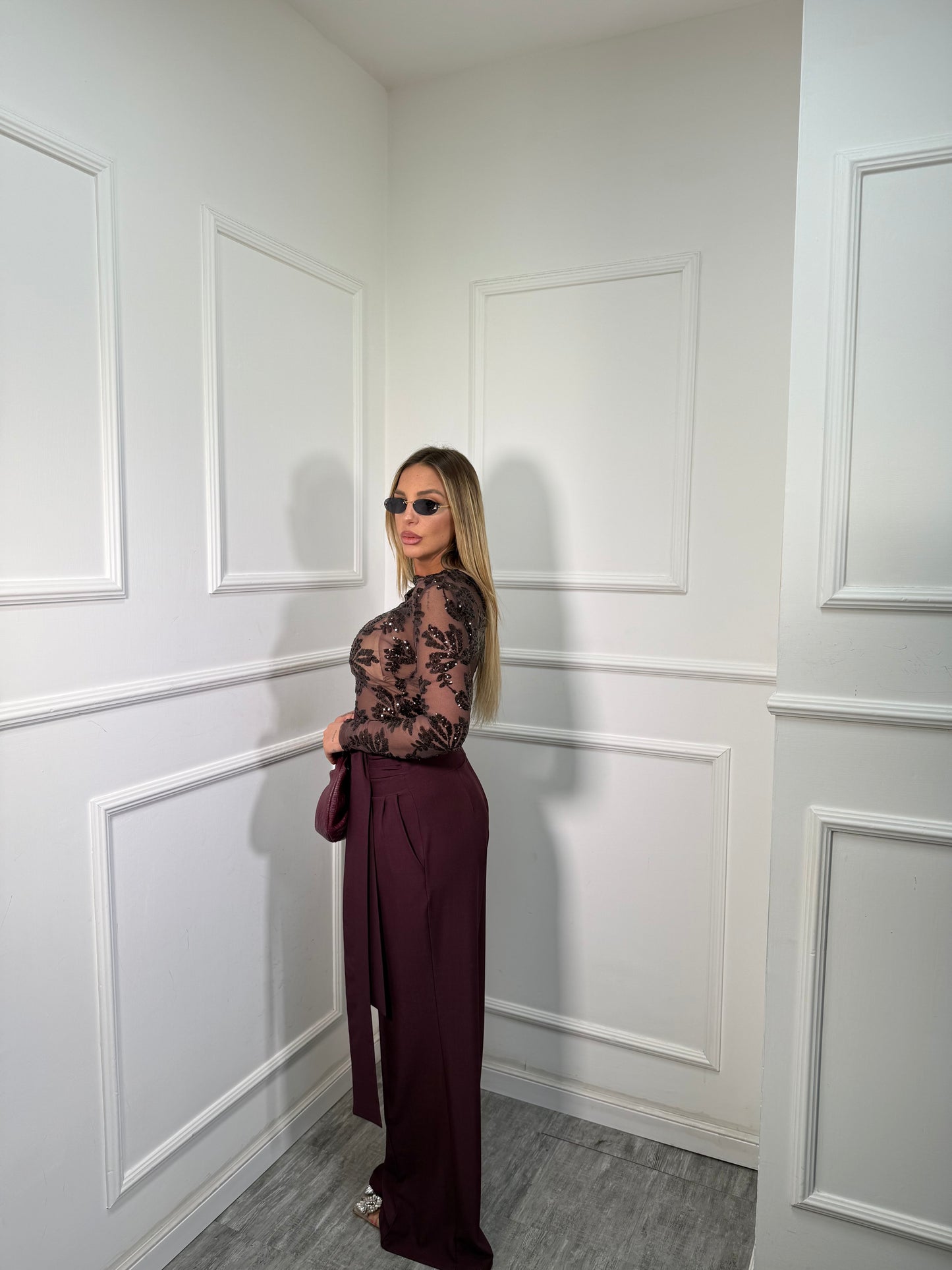 Pantaloni palazzo con fusciacca Karol borgogna 16067