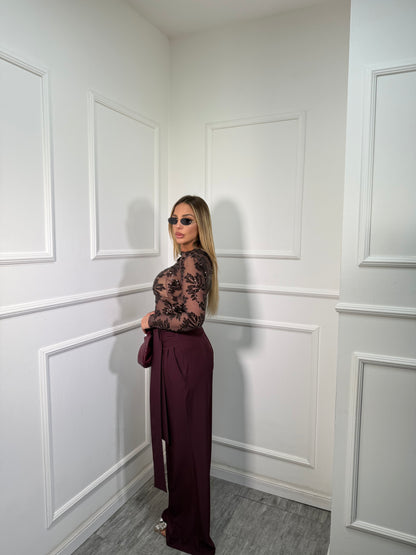 Pantaloni palazzo con fusciacca Karol borgogna 16067