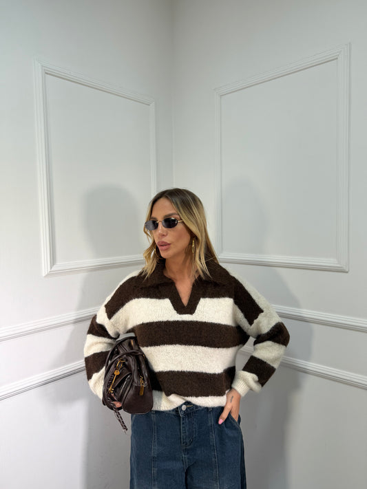 Pullover polo misto lana Macaron cacao 51170