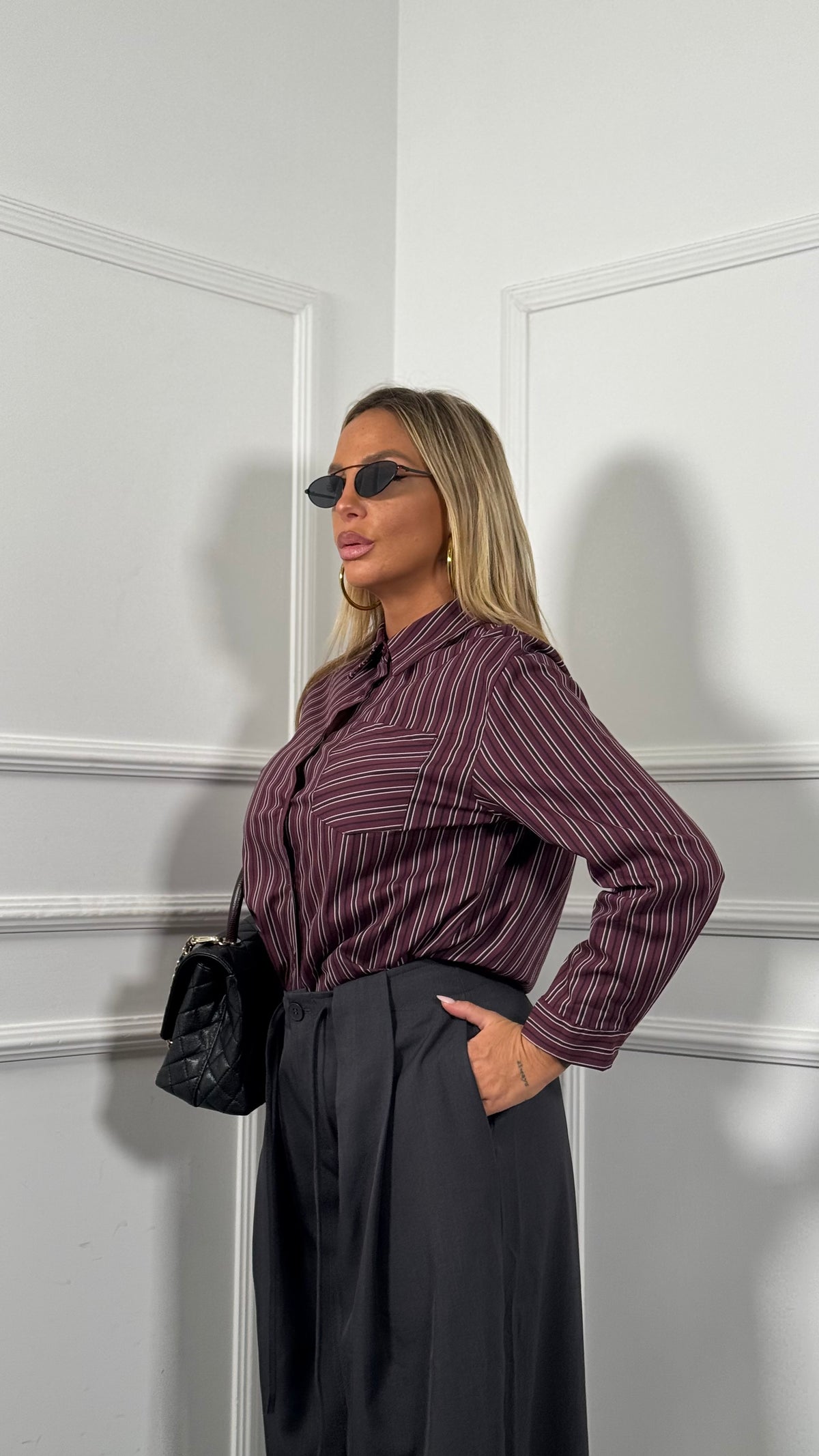 Camicia a righe Doremi bordeaux