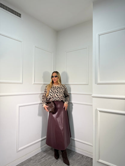 Gonnellone midi in ecopelle Emily borgogna 19122