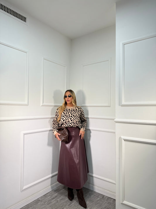 Gonnellone midi in ecopelle Emily borgogna 19122