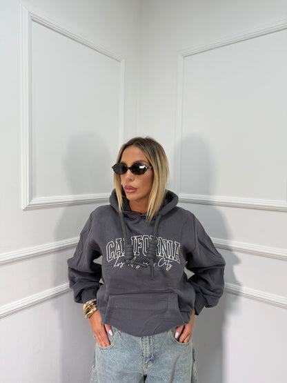 Felpa oversize in pile California grigio antracite k3719