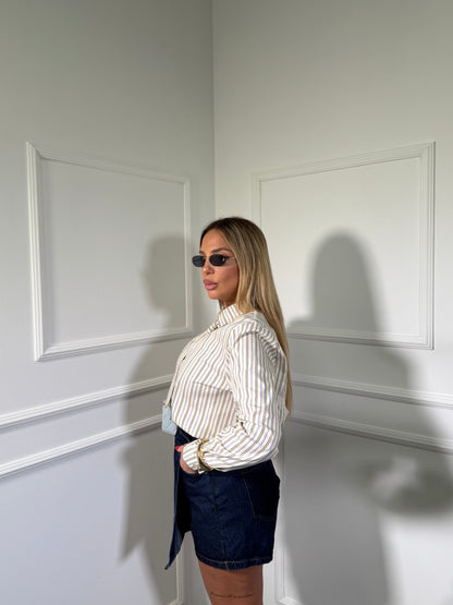 Camicia in cotone con cravatta Lily giallo pastello