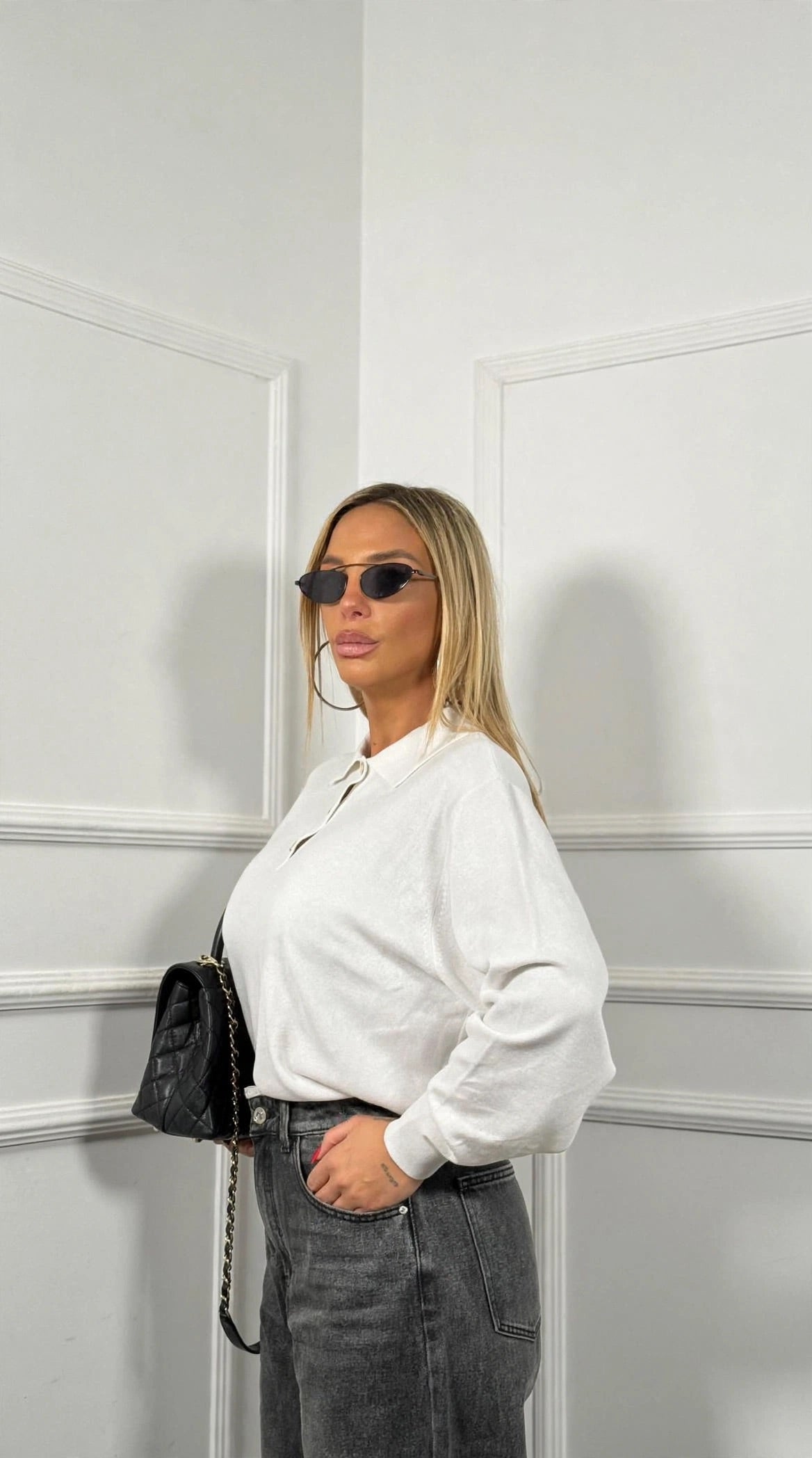 Polo lana rasata curvy Becky bianca