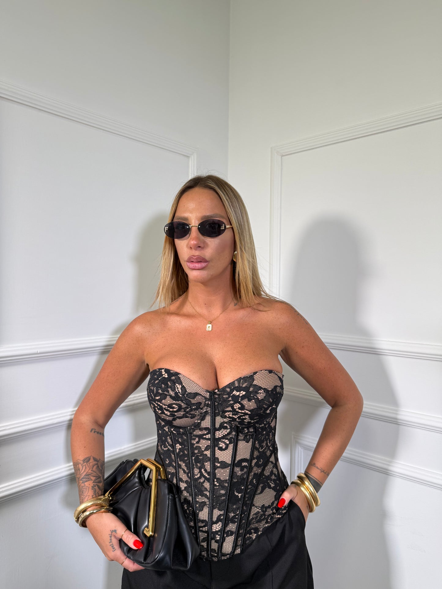 Bustier in pizzo steccato Myra nero 99926