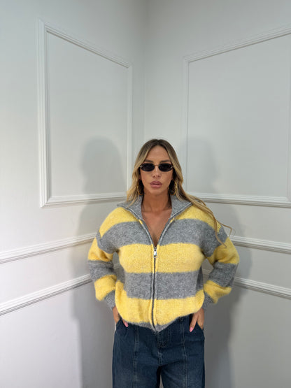 Maglioncino con zip misto lana giallo/grigio 51201