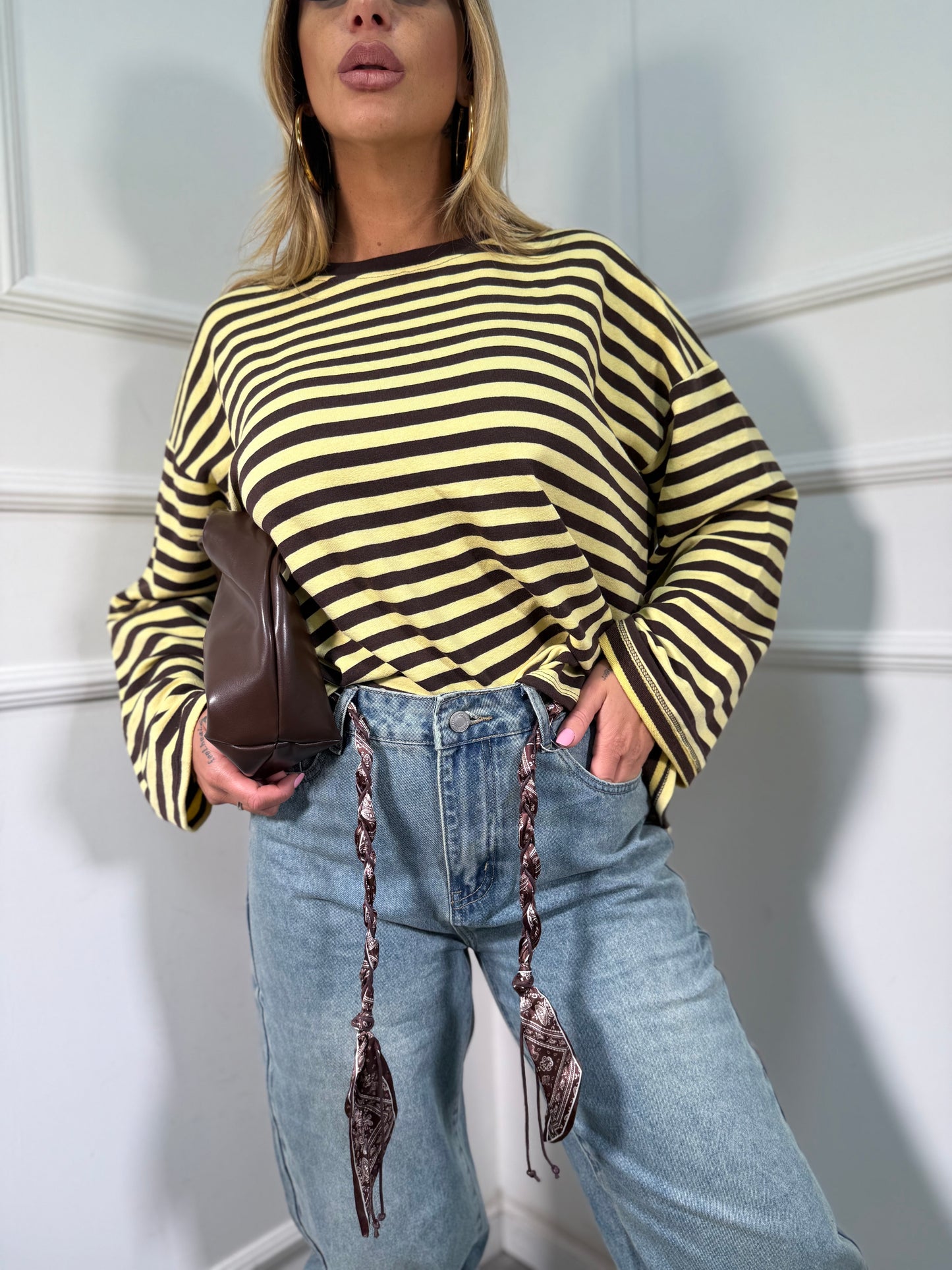 Jeans baggy con foulard intrecciato lavaggio chiaro 0722