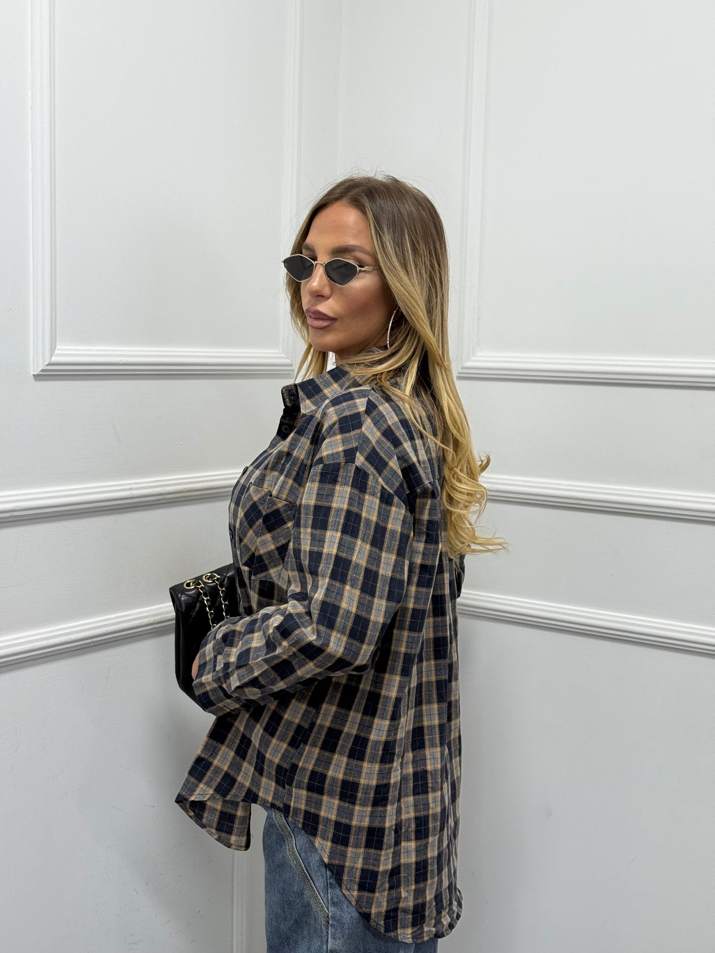 Camicia a quadri Elsie blu/gialla by monique 17156