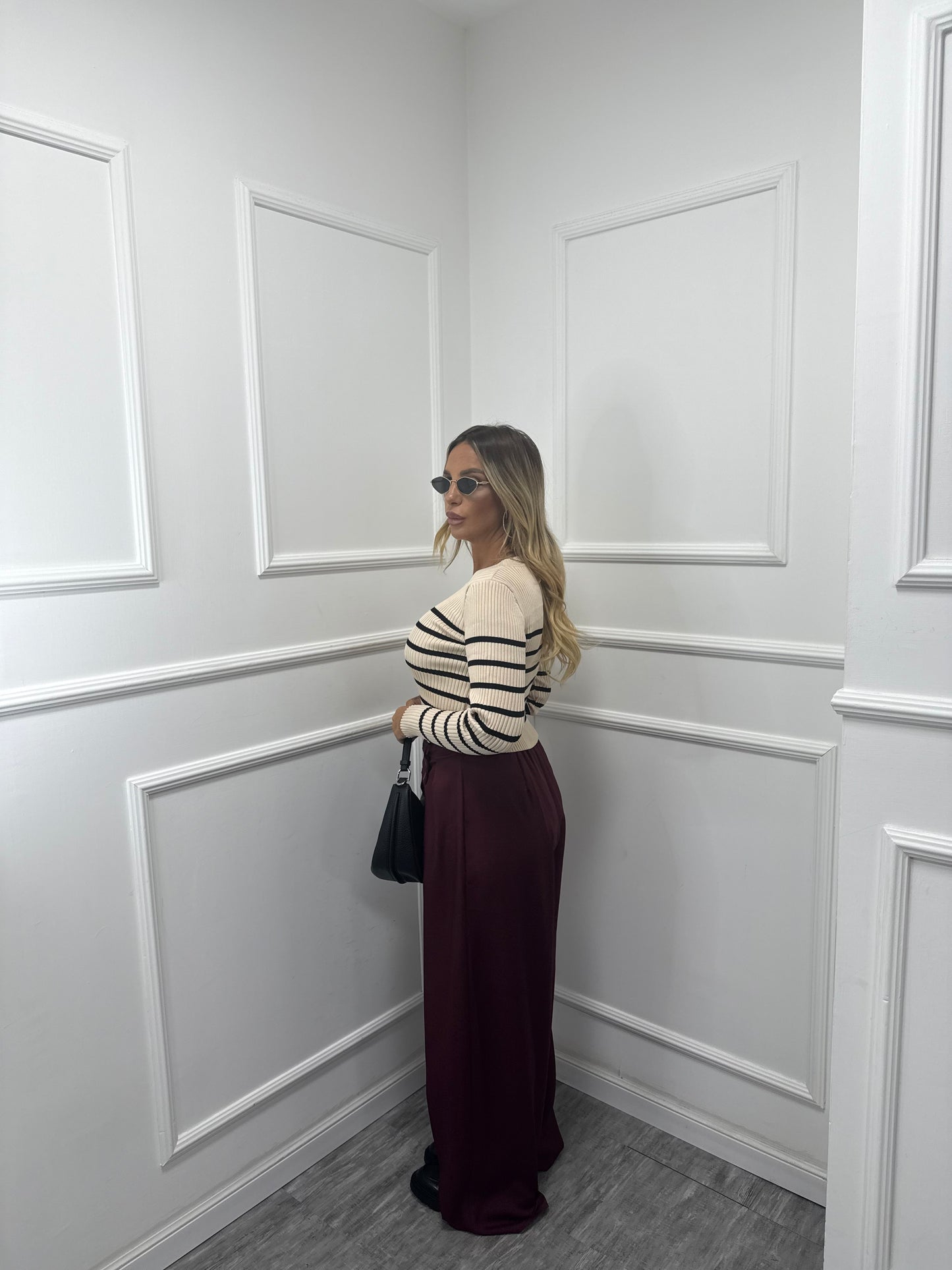 Pantaloni palazzo bustino asimmetrico Dinner bordeaux 18172