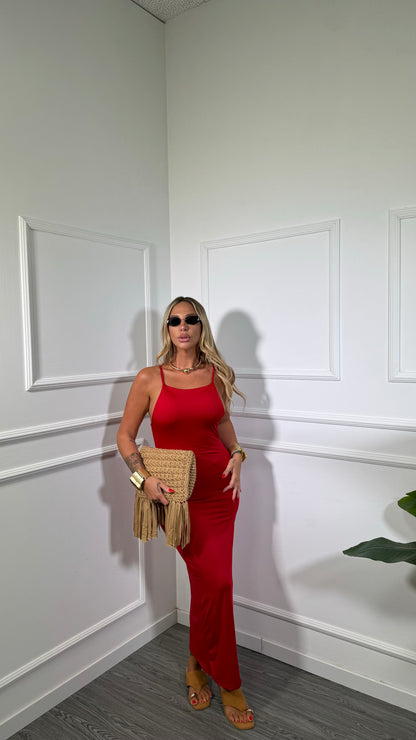Abito midi in lycra Jolly rosso