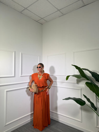 Coordinato misto lino con gonna Havana arancio 26152