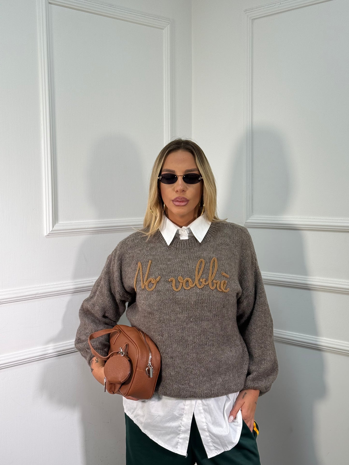 Pullover lana cotta No Vabbè taupe a2702